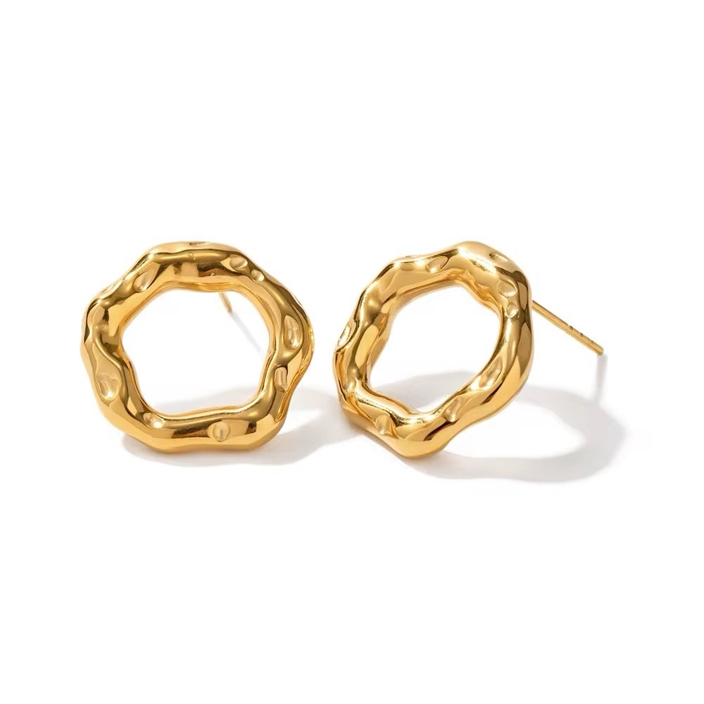 18K Gold Plated Round Textured Stud Earrings